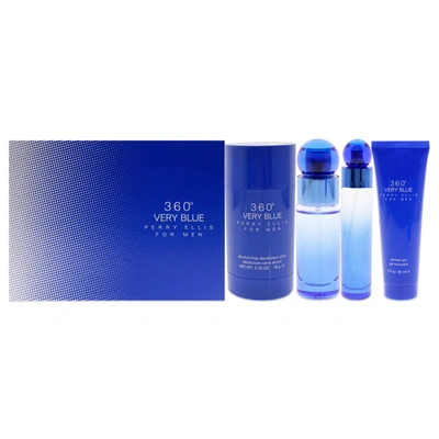 Perry Ellis 360 Very Blue By  For Men - 4 Pc Gift Set 3.4oz Edt Spray, 7.5ml Edt Spray, 2.75oz Deodor