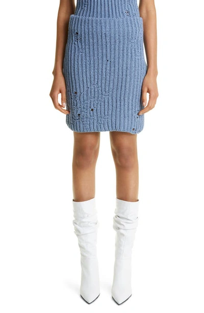 Jw Anderson Women's Distressed Knit Miniskirt In Blue
