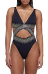 River Island Metallic Wrap Swimsuit In Black