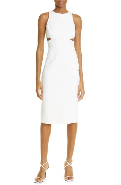 Michael Kors Wool Blend Crepe Cutout Midi Dress In White