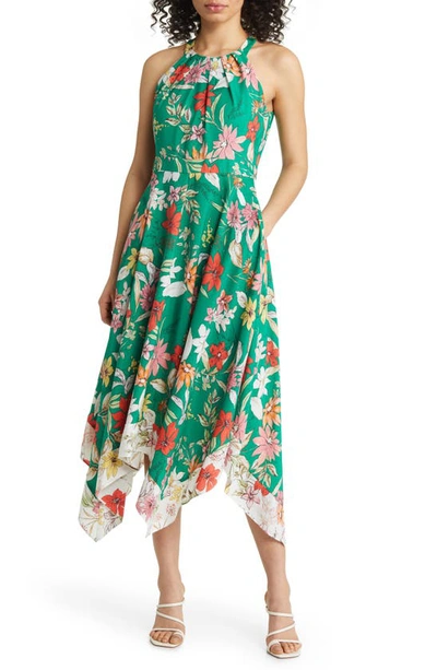 Vince Camuto Floral Handkerchief Hem Midi Sundress In Gml