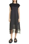 Sacai Mixed-media Bustier Midi T-shirt Dress In Black