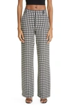 AREA HOUNDSTOOTH CRYSTAL EMBELLISHED CUTOUT STRAIGHT LEG WOOL BLEND TROUSERS