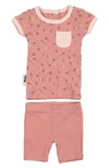 Maniere Floral Print T-shirt & Shorts Set In Mauve