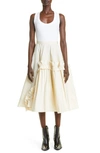 Alexander Mcqueen Asymmetric Ruffle Hybrid Midi Dress In Icebeige