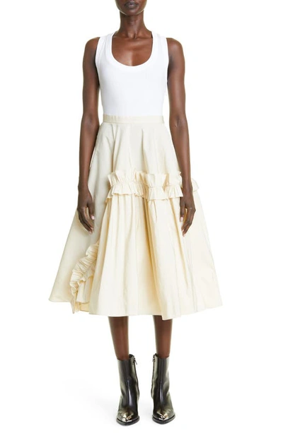 Alexander Mcqueen Asymmetric Ruffle Hybrid Midi Dress In 0952 White / Calico