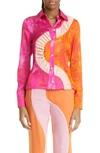 Ahluwalia Kati Ruched Button-front Shirt In Pink/ Orange