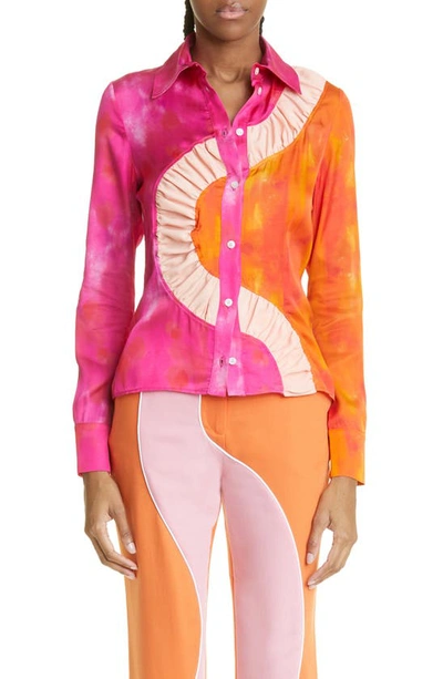 Ahluwalia Kati Ruched Button-front Shirt In Pink