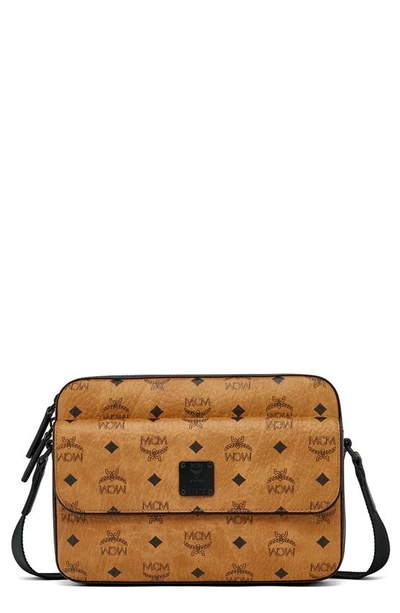 Mcm Aren Medium Visetoes Logo Monogram Messenger Bag In Cognac