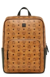 Mcm Aren Visetos Logo Monogram Medium Backpack In Cognac