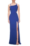 La Femme High Slit Strappy Back Gown Dress In Royal Blue In Royal Blue