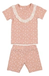 Maniere Leaves & Branches Print T-shirt & Shorts Set In Pale Pink