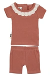Maniere Eyelet Collar T-shirt & Shorts Set In Rust