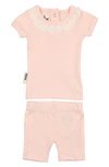 Maniere Eyelet Collar T-shirt & Shorts Set In Pale Peach