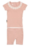 Maniere Manière Eyelet Collar T-shirt & Shorts Set In Mauve