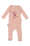 Maniere Floral Embroidered Cotton Knit Footie In Mauve