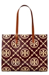 Tory Burch T Monogram Contrast Embossed Tote In Beetle Berry