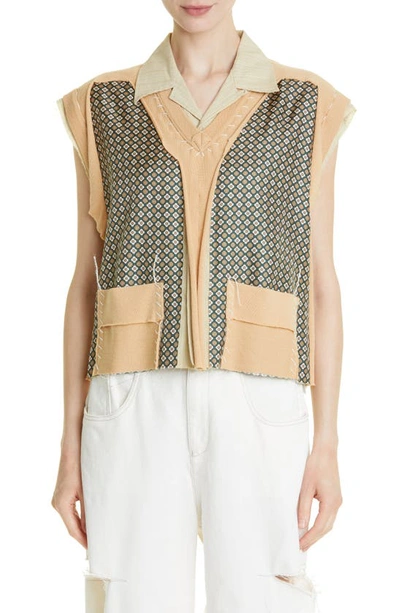 Maison Margiela Patchwork-pattern Collared Vest In Yellow