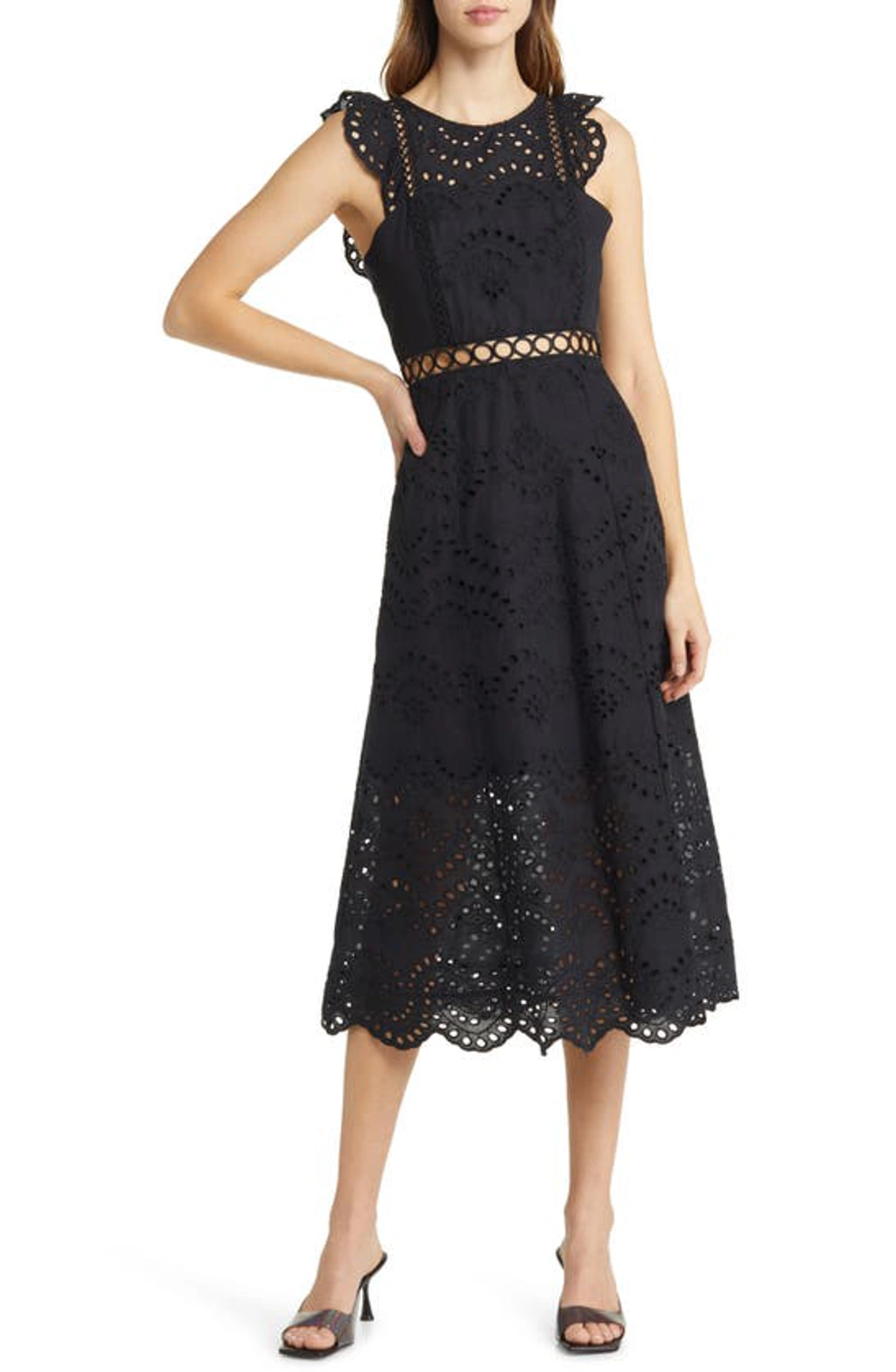 Sam Edelman Paisley Eyelet Cotton Midi Dress In Black ModeSens