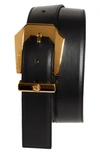 Versace Western Buckle Leather Belt In Black/ Gold