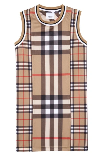 Burberry Kids' 格纹无袖科技织物连衣裙 In Archive Beige