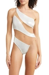 Norma Kamali Mesh Insert Mio One-piece Swimsuit In Pearl/ Beige Mesh