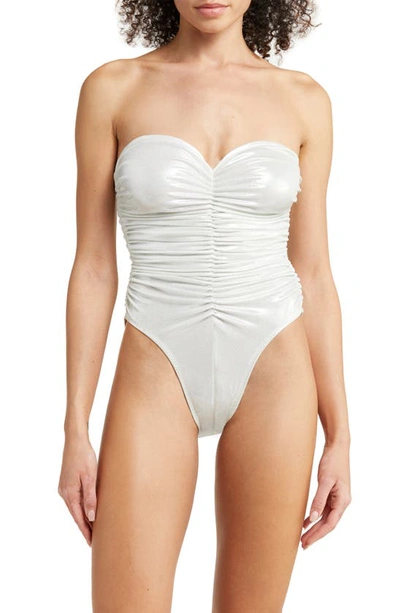 Norma Kamali Slinky Marissa Strapless Shirred One-piece Swimsuit In Pearl
