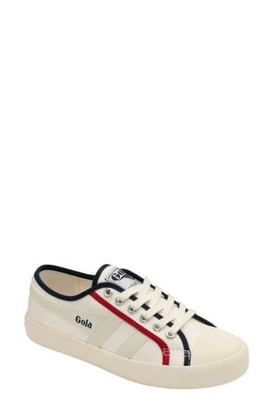 Gola Coaster Smash Trainer In Off White + Navy + Deep Red