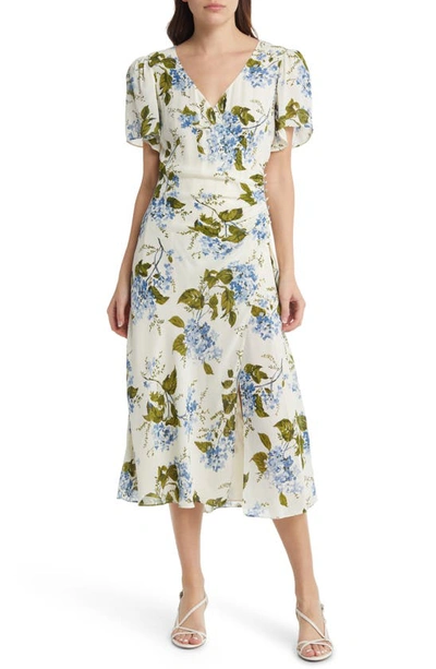 Reformation Breanna Floral Ruched Midi Dress In Riviera