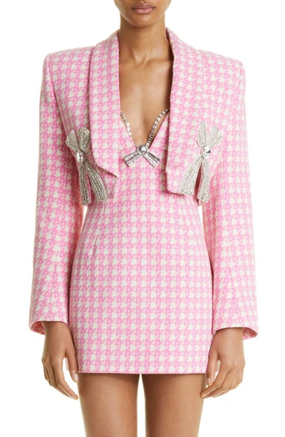 Area Embellished Checked Wool-blend Blazer In Pink Multi