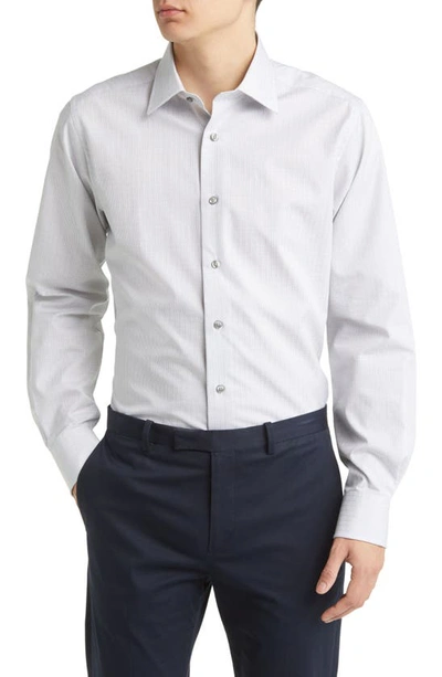 David Donahue Trim Fit Dress Shirt In White/ Gray