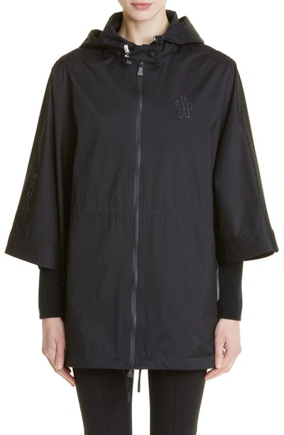 Moncler Logo Zip Hooded Nylon Cape In Black