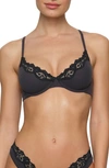 Skims Fits Everybody Lace-trimmed Stretch-jersey Triangle Bralette In Onyx