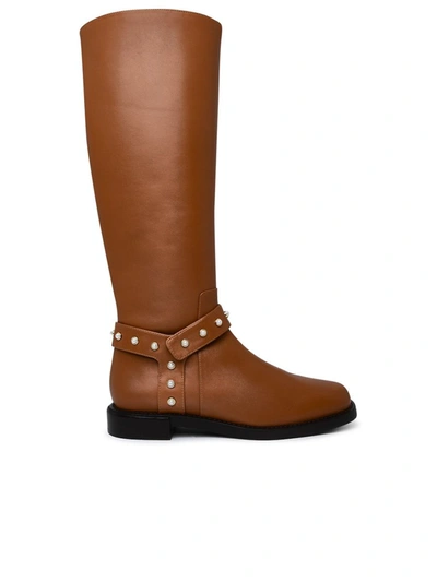 Stuart Weitzman Leather Pearl Moto Boots In Brown