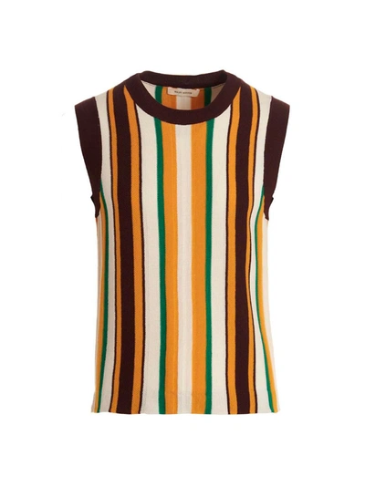Wales Bonner Scale Striped Knitted Waistcoat In Brown