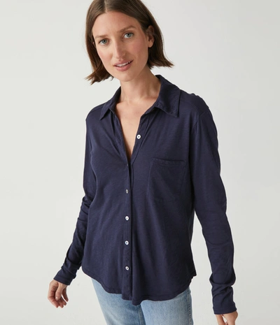 Michael Stars Ayla Button Down Knit Shirt In Admiral
