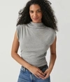 Michael Stars Amara Ruched Cowl Neck Rib T-shirt In Heather Grey