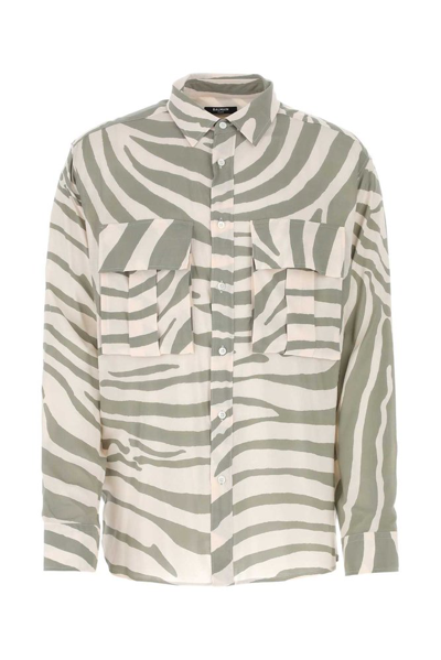 Balmain Zebra-print Design Shirt In Kaki Clair Beige