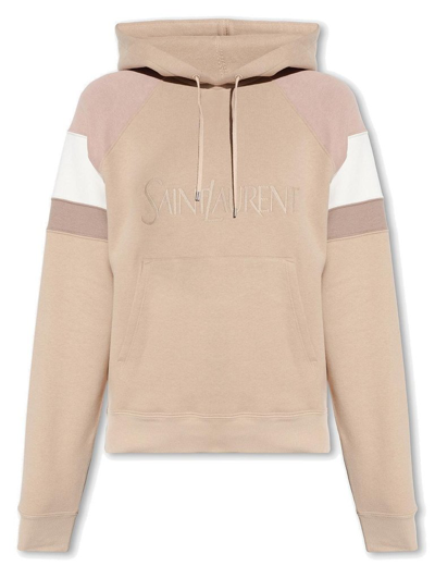 Saint Laurent Embroidered Striped Cotton-jersey Hoodie In Cream