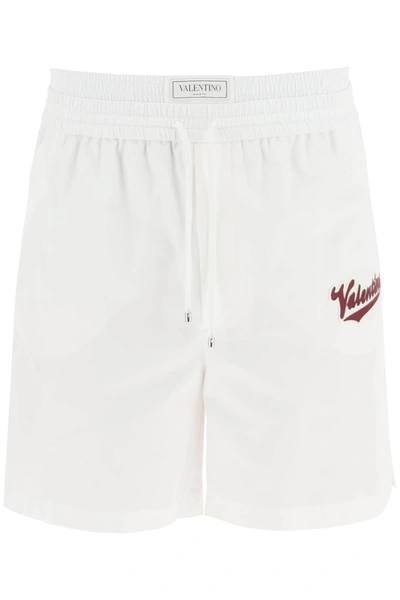 Valentino Popeline Logo Bermuda Shorts In White