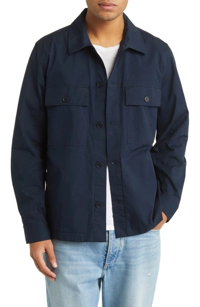 Nn07 Wilas 1449 Stretch Organic Cotton Ripstop Button-up Shirt Jacket In Navy