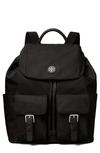 Tory Burch Nylon Flap Backpack In Black/silver