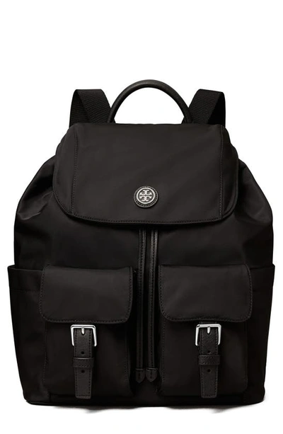 Tory Burch Flap Nylon Backpack In 001