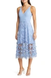 DRESS THE POPULATION DARLEEN V-NECK EMBROIDERED MESH COCKTAIL DRESS