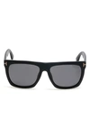 Tom Ford 57mm Polarized Square Sunglasses In Shiny Black / Smoke Polarized