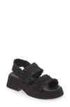 Ganni Ruffled Satin Platform Slingback Sandals In Black