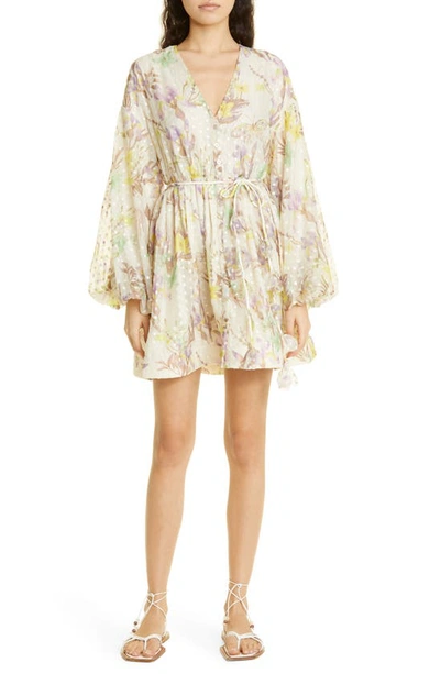 Alexis Behati Embroidered Organza Blouson-sleeve Mini Dress In Floral Embroidered