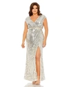 Mac Duggal Women's Plus Size Sequined Floor-length Gown In Silver