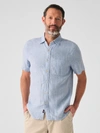 Faherty Short-sleeve Palma Linen Shirt In Blue Basketweave