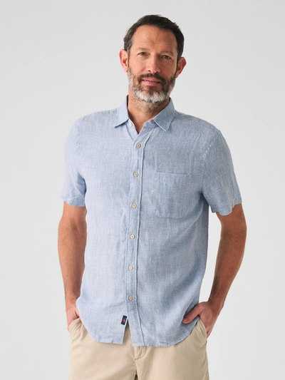 Faherty Short-sleeve Palma Linen Shirt In Blue Basketweave